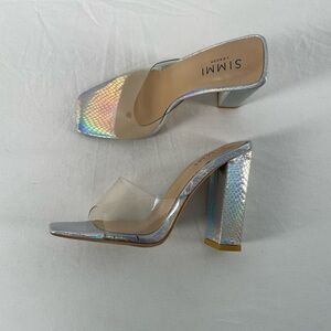Simmi London Metallic Snakeskin Square Toe Heeled Mule Size‎ 7